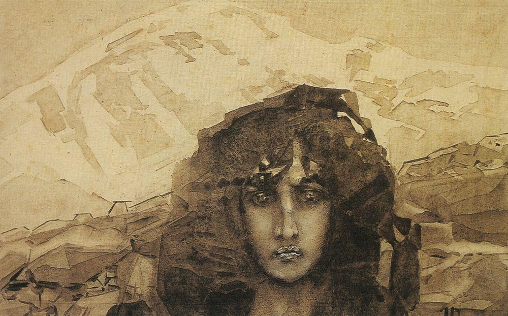 Голова демона на фоне гор, 1891